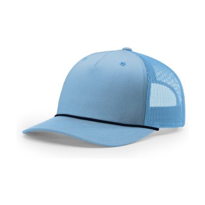 Richardson 112FPR Five-Panel Trucker Rope Cap – Columbia Blue/ Navy – 3/4 view