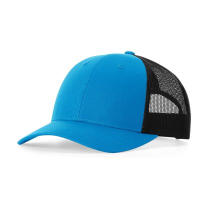 Richardson 115 Low Pro Trucker Cap – Cyan/ Black – 3/4 view