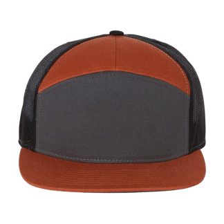 Richardson 168 Seven-Panel Trucker Cap – Charcoal/ Burnt Orange/ Black