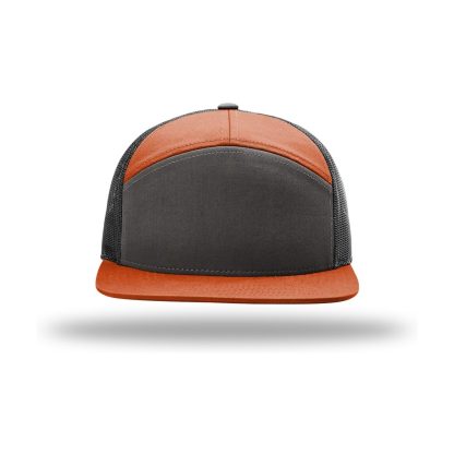 Richardson 168 Seven-Panel Trucker Cap – Charcoal/ Burnt Orange/ Black – front