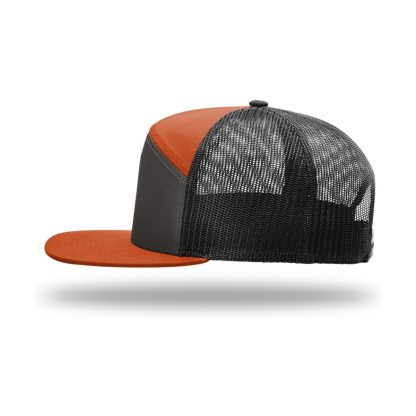 Richardson 168 Seven-Panel Trucker Cap – Charcoal/ Burnt Orange/ Black – left side