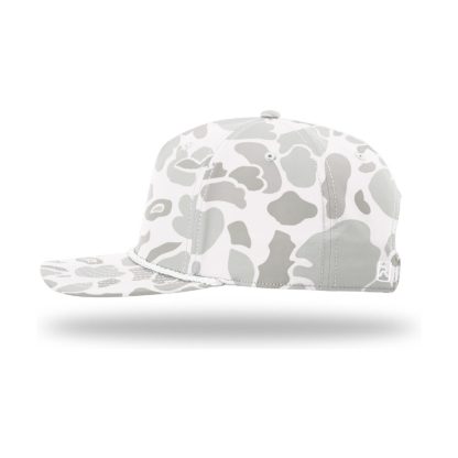Richardson 258P Printed 5 Panel Classic Rope Hat – Blizzard Duck Camo/White – left side