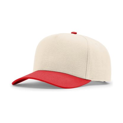 Richardson 323FPC Full Fabric Five-Panel Champ Cap – Cream/ Red – 3/4 view