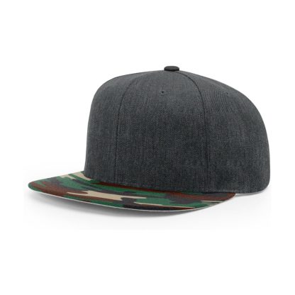 Richardson 510 Acrylic-Wool Blend Flatbill Snapback Hat – Heather Charcoal/Green Camo – 3/4 view