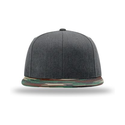 Richardson 510 Acrylic-Wool Blend Flatbill Snapback Hat – Heather Charcoal/Green Camo – front