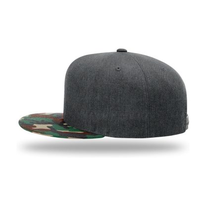 Richardson 510 Acrylic-Wool Blend Flatbill Snapback Hat – Heather Charcoal/Green Camo – left side